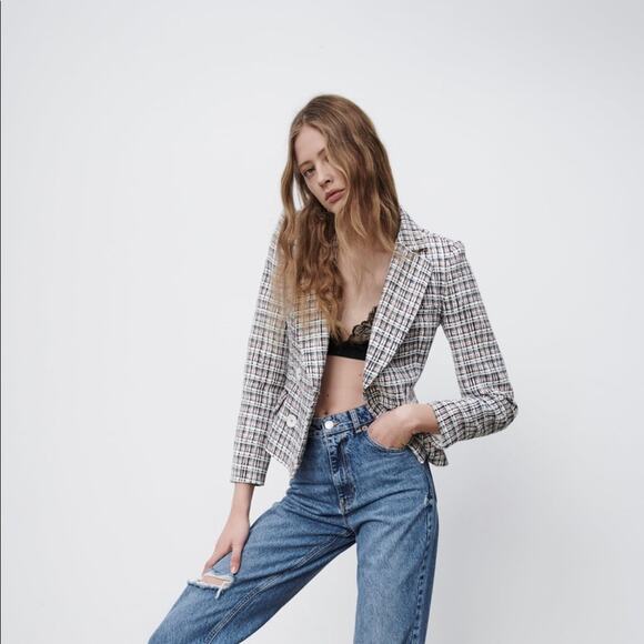 Zara double breasted textured weave jacket blazer - Picture 14 of 15